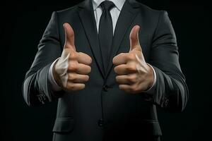 Businessman Wearing Neat Suit Giving Thumbs Up as a Symbol Agree with the Given Idea photo