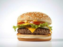 Fast Food Meal Burger with Melted Cheese and Beef Delicious photo