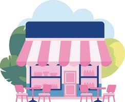 Hand Drawn cafe building in flat style vector