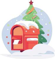 Hand Drawn Christmas mailbox in flat style vector