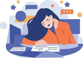 Hand Drawn office worker who is tired from work in flat style vector