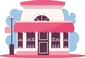 Hand Drawn cafe building in flat style vector