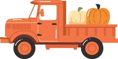 Hand Drawn Truck with Thanksgiving Pumpkins in flat style vector