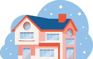 Hand Drawn Christmas house with snow in flat style vector