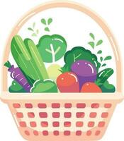 Hand Drawn fruit and vegetable basket in flat style vector