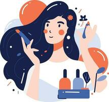 Hand Drawn long hair woman makeup in flat style vector