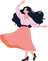 Hand Drawn happy woman dancing in flat style vector