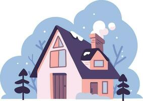 mano dibujado Navidad casa con nieve en plano estilo vector