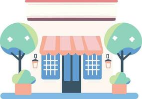 Hand Drawn cafe building in flat style vector