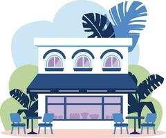 Hand Drawn cafe building in flat style vector