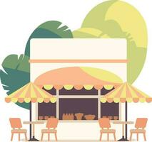 Hand Drawn cafe building in flat style vector