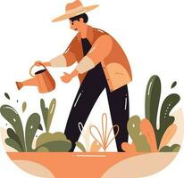 Hand Drawn farmer planting vegetables in flat style vector