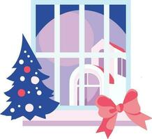 Hand Drawn christmas window in flat style vector