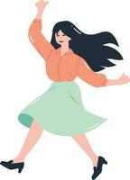 Hand Drawn happy woman dancing in flat style vector