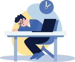 Hand Drawn office worker who is tired from work in flat style vector