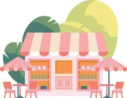 Hand Drawn cafe building in flat style vector