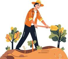 Hand Drawn farmer planting vegetables in flat style vector