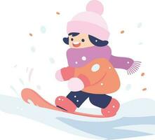 Hand Drawn children playing in the snow at christmas in flat style vector