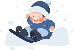 Hand Drawn children playing in the snow at christmas in flat style vector