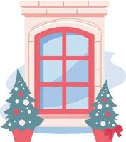 Hand Drawn christmas window in flat style vector