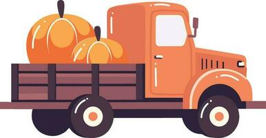 Hand Drawn Truck with Thanksgiving Pumpkins in flat style vector