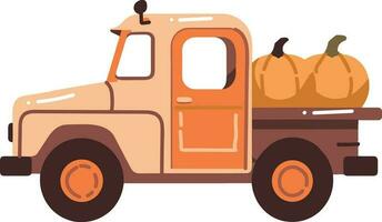 Hand Drawn Truck with Thanksgiving Pumpkins in flat style vector