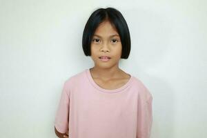 Portrait of child on the grey background photo