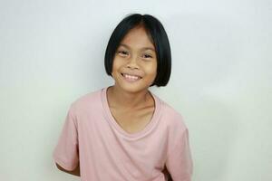 Portrait of child on the grey background photo