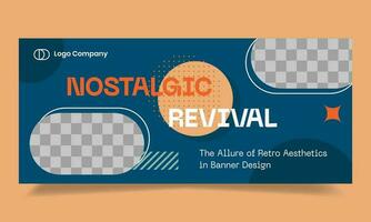 Creative retro horizontal banner template. Nostalgic lofi banner vector