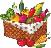 Food basket with fresh Fresh Vegetables Illustration, Vegetables Mix vector