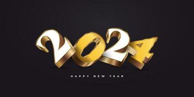 Creative New Year 2024 Banner or Poster Design with White and Gold 3D Numbers. Happy New Year 2024 Design vector