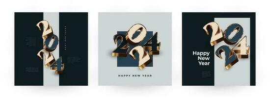 Creative Happy New Year 2024 Poster Set with 3D Numbers. Suitable, for Card, Banner, Poster, Flyer, Cover, and Social Media Post Template vector