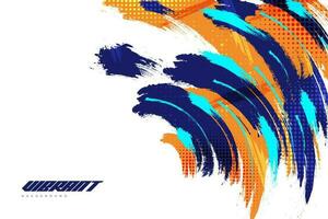 Abstract and Colorful Brush Background with Halftone Effect. Sport Banner Dominated with Blue and Orange Color. Brush Stroke Illustration. Scratch and Texture Elements For Design vector