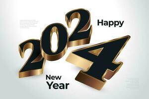 Creative New Year 2024 Banner or Poster Design with Black and Gold 3D Numbers. Happy New Year 2024 Design vector