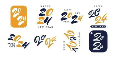 Set of 2024 Happy New Year Logo Text Design. 2024 Numbers or Labels with Black Color Isolated on White Background. New Year Symbol vector