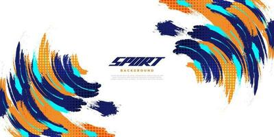 Abstract and Colorful Brush Background with Halftone Effect. Sport Banner Dominated with Blue and Orange Color. Brush Stroke Illustration. Scratch and Texture Elements For Design vector