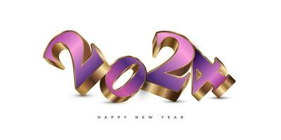 2024 in Purple and Gold with 3D Style Isolated on White Background. Happy New Year 2024 Design vector