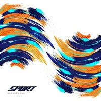 Abstract and Colorful Brush Background with Halftone Effect. Sport Banner Dominated with Blue and Orange Color. Brush Stroke Illustration. Scratch and Texture Elements For Design vector