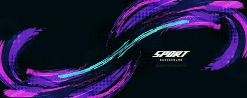 Abstract and Colorful Brush Background with Halftone Effect. Sport Banner. Brush Stroke Illustration. Scratch and Texture Elements For Design vector