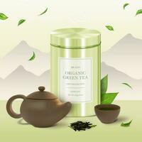 Realistic Detailed 3d Green Tea Finest Loose Leaf Concept Background. Vector