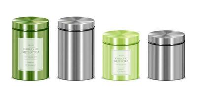 Realistic Detailed 3d Different Types Metal Tin with Lid Mockup Set. Vector