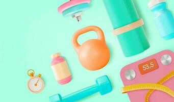 3d Workout for Home Concept Background Cartoon Style. Vector