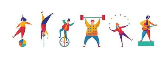 Cartoon Color Characters People Circus Funny Artists Concept. Vector