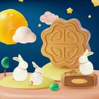 3d Happy Mid Autumn Festival Concept Background Cartoon Style. Vector