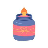 Cartoon Color Wax Candle in Glass Jar Icon. Vector