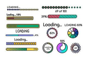 Cartoon Color Loading Progress Bar Icon Set. Vector