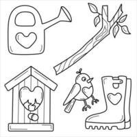 Set of vector isolated line illustrations spring, easter theme. Good for coloring books, postcards, web design.