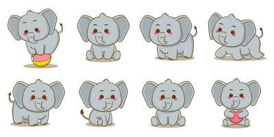 conjunto elefante dibujos animados vector ilustración