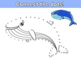 Dot to dot game for children. Connect the numbers in order and draw a cartoon whale. Draw sea animal and color. Coloring page. Activity book. Educational puzzle for preschool and school kids. Vector. vector