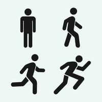 vector ilustración de hombre soportes, caminar y correr icono colocar. personas vector símbolo